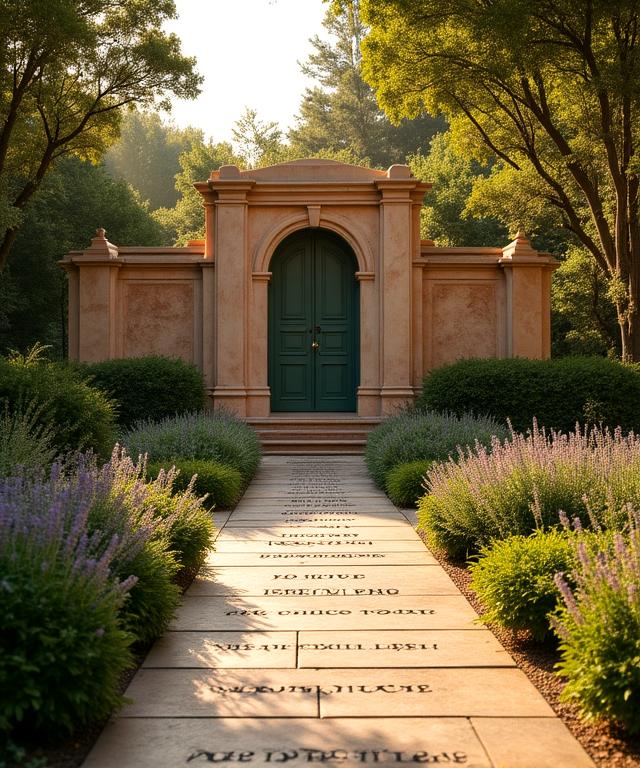 Artystyczna wizja ogrodu literackiego z elementami klasycznej architektury